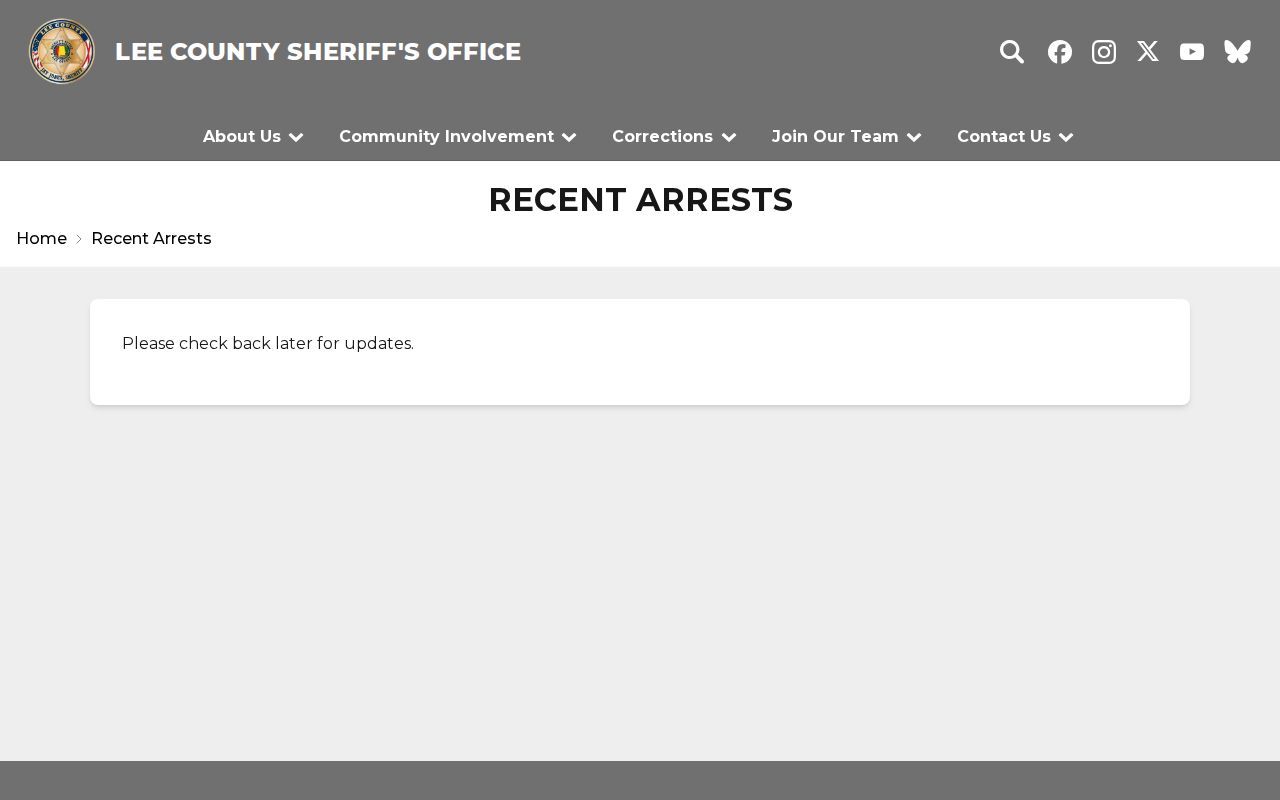 Lee County Sheriff Recent Arrests page