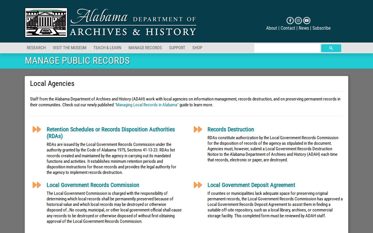 Alabama local government records retention guidance