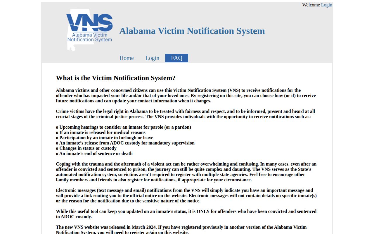 Alabama Victim Notification FAQ